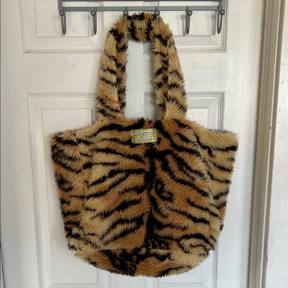 My Poor Purse Oversized Furry Tiger Stripe Tote Bag